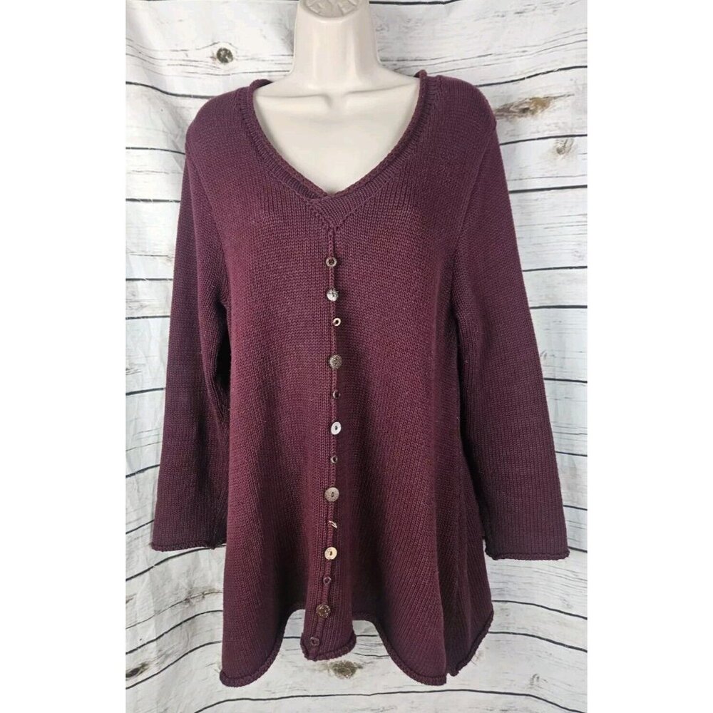 Lulu B Maroon Sweater Tunic Medium 100% Cotton Lagenlook Asymmetrical